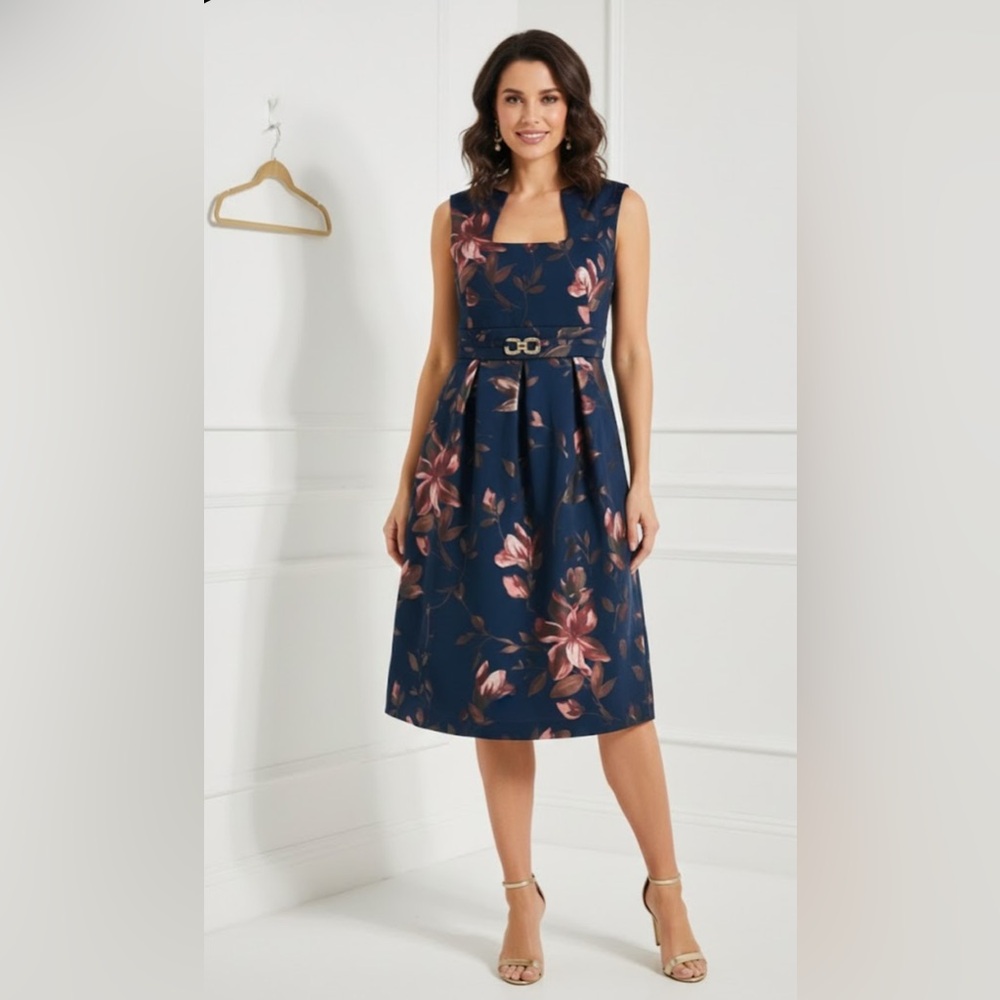Enfocus Studio Navy and Pink Floral Mini Dress
